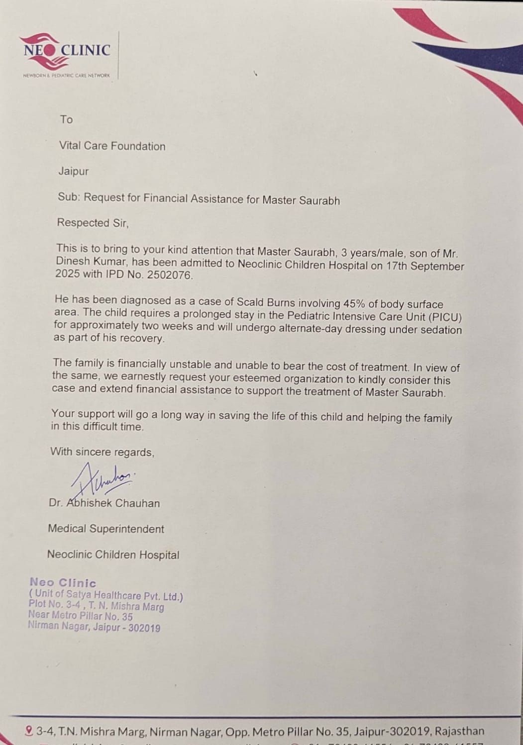 Help Save Little Master Saurabh – A 3-Year-Old Fighting Severe Burn Injuries